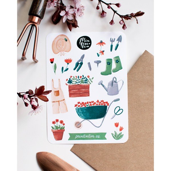 Foaie de autocolante din vinil Printintin, 10,5 cm x 14,5 cm, ustensile grădină-image-1