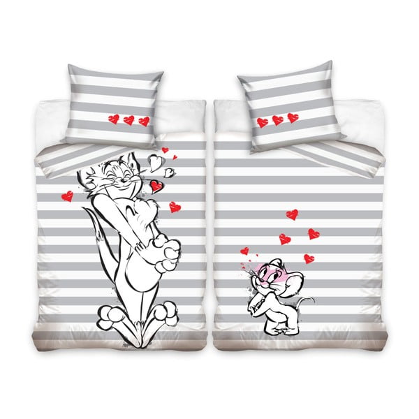 Lenjerie de pat din bumbac pentru copii CARBOTEX Looney Tunes Stripes, 160 x 200 cm
