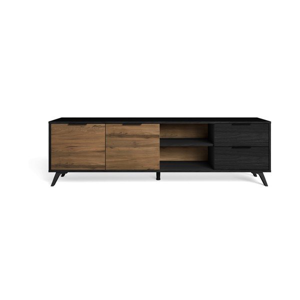 Comodă TV  negru/natural  cu aspect de lemn de nuc 181x53 cm Noe – Marckeric