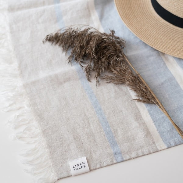 Pătură albastră din in pentru plajă 140x170 cm Allure Stripe – Linen Tales-image-4