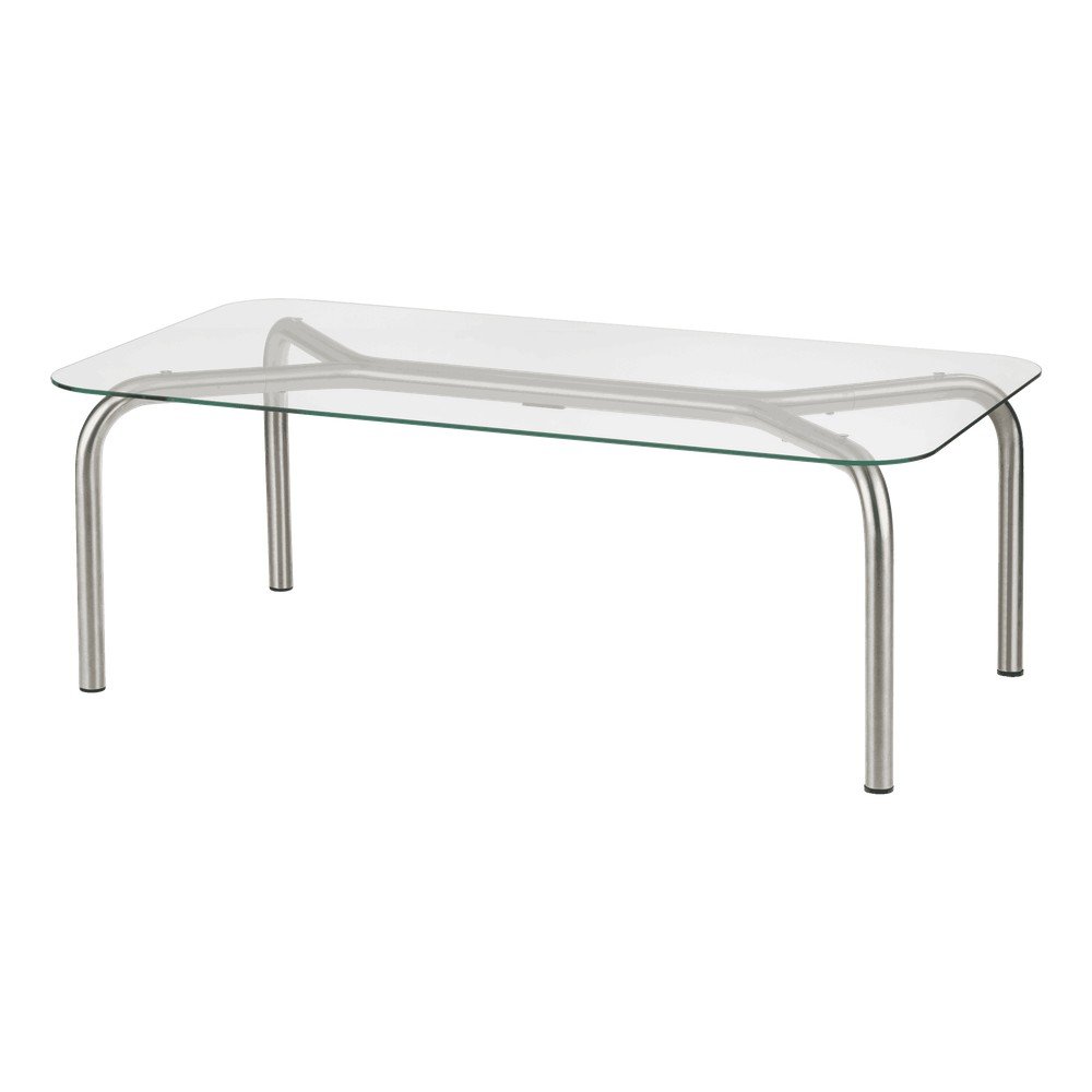 Măsuță de cafea argintie cu blat din sticlă 60x110 cm Uku – noo.ma