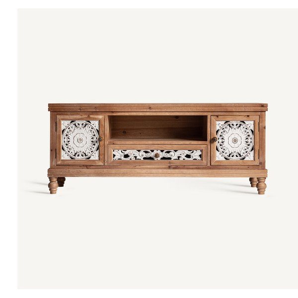 Comodă TV  albă-natural  din lemn de molid 140x58 cm Agrabah – Burkina