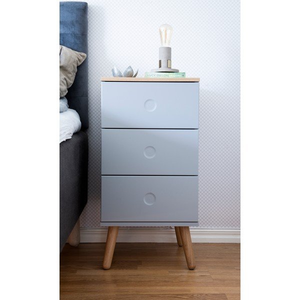 Dulap cu detalii în decor de stejar și 3 sertare Tenzo Dot, lățime 40 cm, gri-image-1