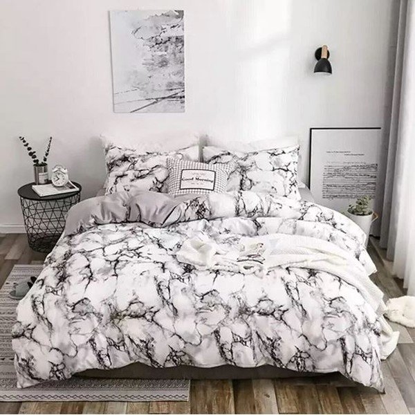 Lenjerie de pat neagră-albă din bumbac pentru pat dublu-extinsă cu cearceaf inclus 200x220 cm – Mila Home