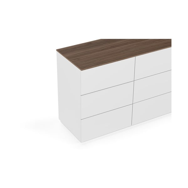 Comodă albă cu sertare și cu blat cu aspect de lemn de nuc Join TemaHome, 120x84 cm-image-4