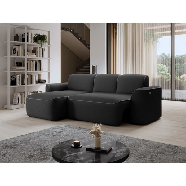 Colțar gri închis cu tapițerie din țesătură bouclé (cu colț pe partea stângă/cu șezlong) Ume – ELTAP-image-1