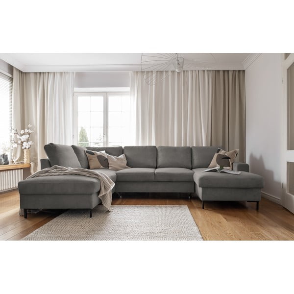 Colțar gri extensibil cu tapițerie din catifea reiată  (cu colț pe partea stângă ) Lofty Lilly – Miuform-image-4