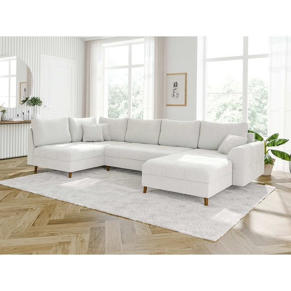 Colțar crem cu tapițerie din țesătură bouclé (colț dreapta/în formă de "U") Ariella – Ropez-image-3