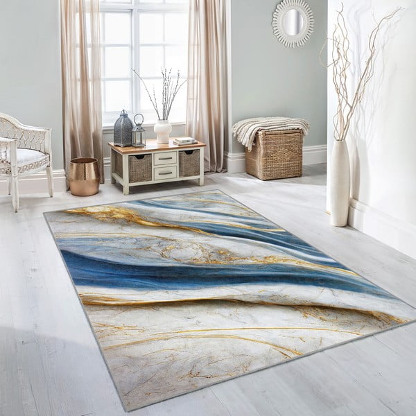 Covor albastru lavabil 80x150 cm Golden Spill – Mila Home-image-2
