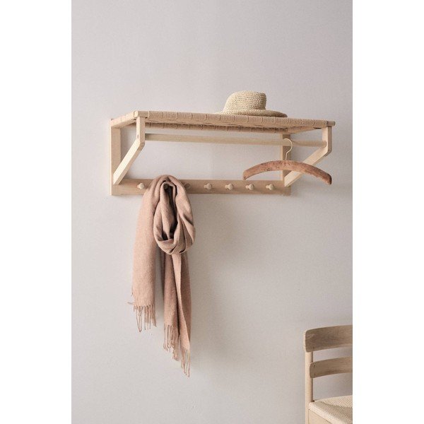 Cuier de perete în culoare naturală cu raft din lemn de stejar 80 cm Oslo – Jotex-image-1
