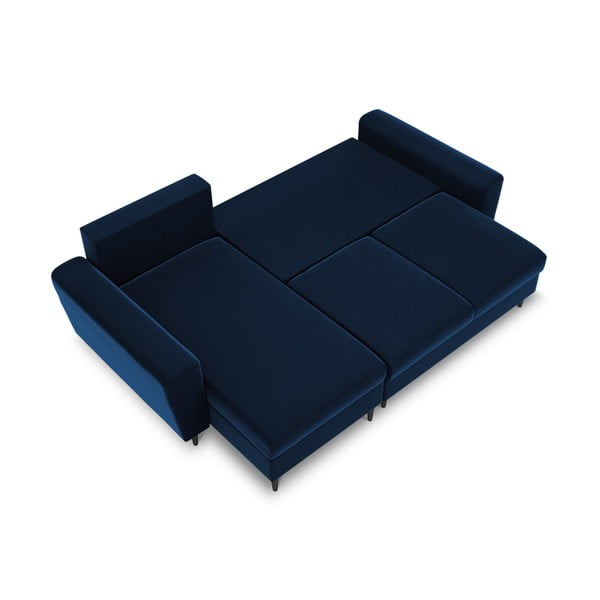 Colțar albastru extensibil, cu spațiu de depozitare cu tapițerie din catifea Kyoto – Cosmopolitan Design-image-1