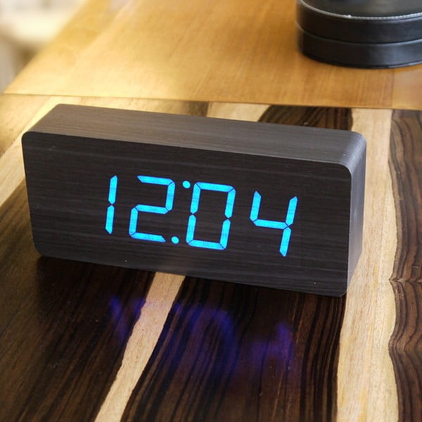 Ceas deșteptător cu LED Gingko Slab Click Clock, negru - albastru-image-1