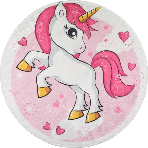 Covor pentru copii roz lavabil ø100 cm Pink Unicorn – Vitaus