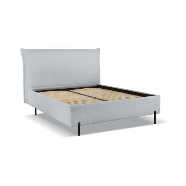 Pat matrimonial gri tapițat cu spațiu de depozitare cu somieră 180x200 cm Armie – Milo Casa