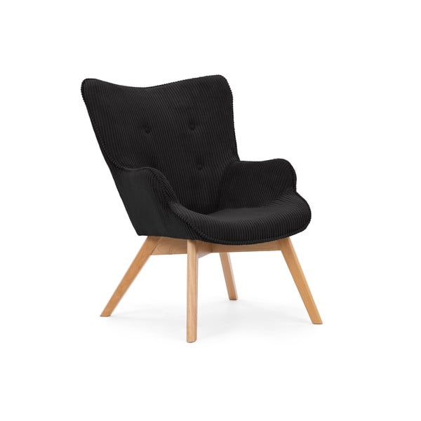 Fotoliu negru cu tapițerie din catifea reiată Niko – Ropez
