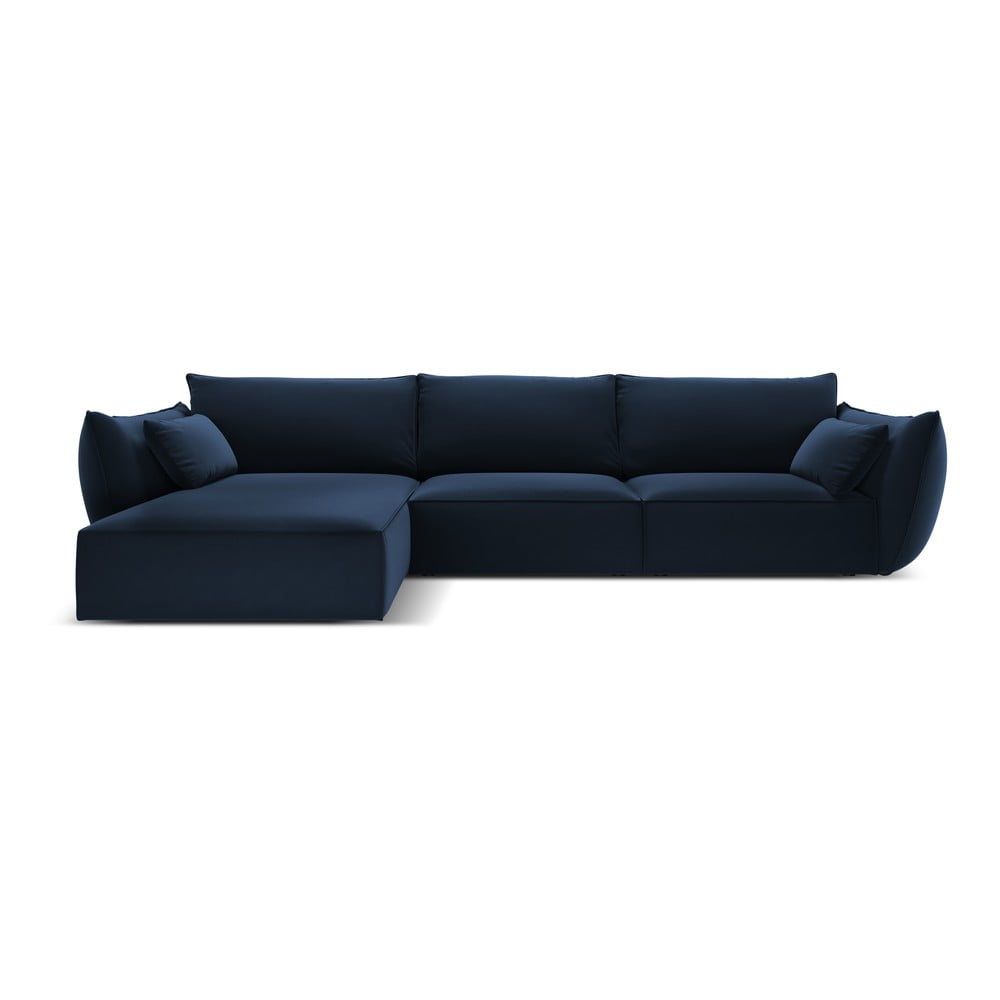 Colțar albastru închis cu tapițerie din catifea (cu colț pe partea stângă, cu șezlong) Vanda – Mazzini Sofas