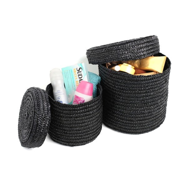  Set 2 coșulețe cu capac Premier Housewares Straw, negru-image-1