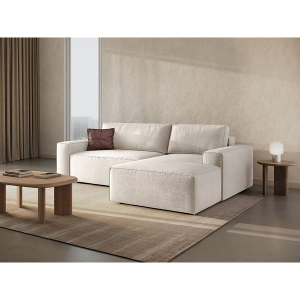 Colțar alb extensibil cu tapițerie din țesătură bouclé (cu colț pe partea dreaptă) Jodie – Micadoni Home-image-1