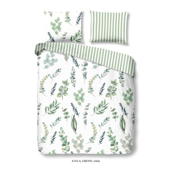 Lenjerie de pat din bumbac Good Morning Greno, 200 x 240 cm, alb-verde