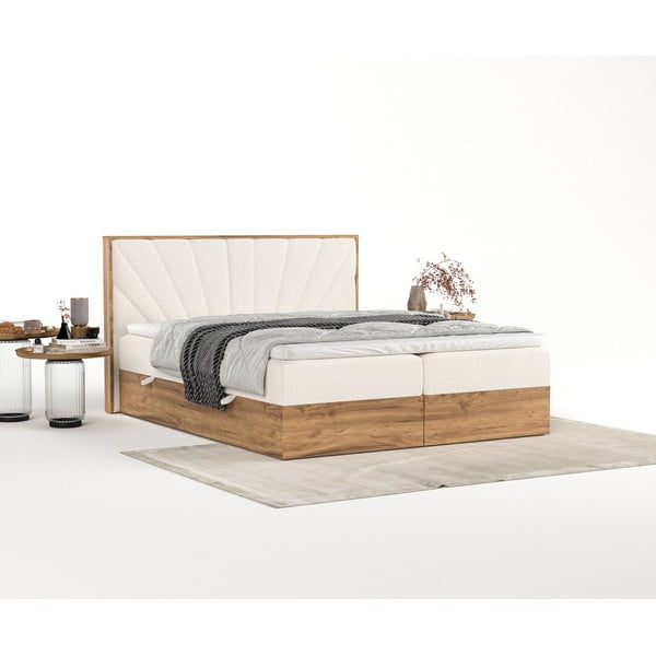 Pat boxspring crem/în culoare naturală cu spațiu de depozitare 160x200 cm Asahi – Maison de Rêve-image-4