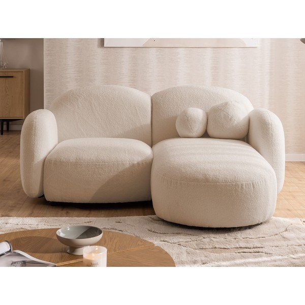 Colțar maro deschis cu tapițerie din țesătură bouclé (cu colț pe partea dreaptă/cu șezlong) Orbit – Ropez-image-1