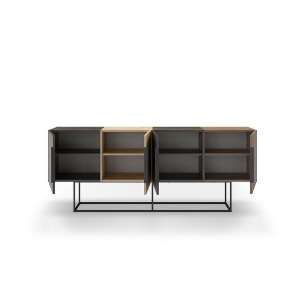 Comodă maro/în culoare naturală joasă cu aspect de lemn de stejar 200x80 cm Titan – Marckeric-image-3
