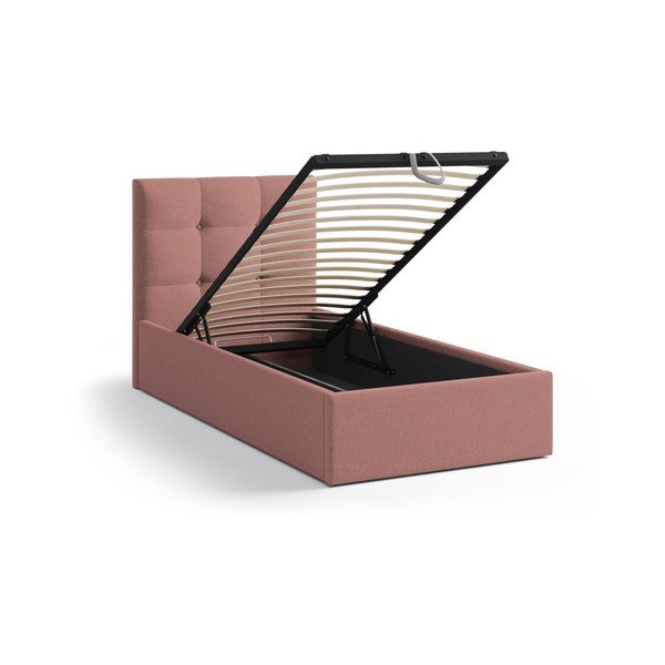 Pat roz tapițat cu spațiu de depozitare cu somieră 90x200 cm Phaedra – Micadoni -image-1