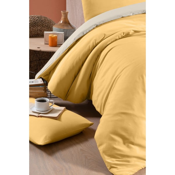 Lenjerie de pat galben-crem din bumbac pentru pat dublu-extins și cearceaf 200x220 cm – Mila Home-image-2