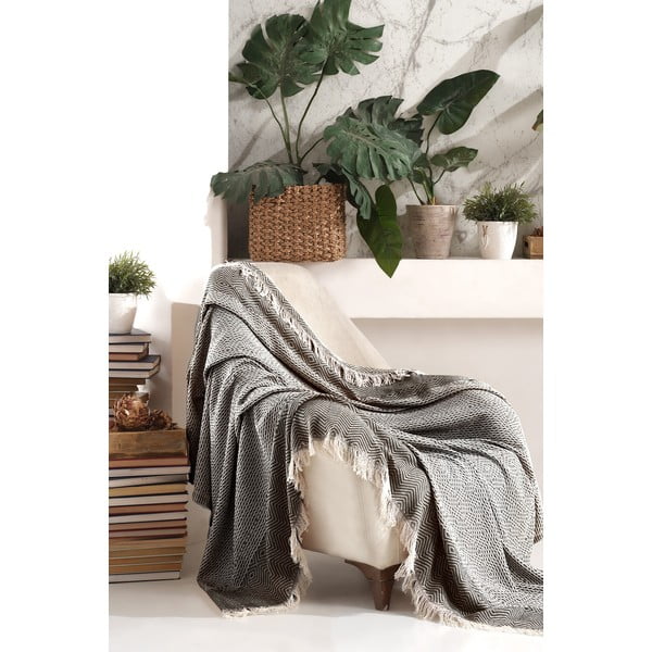 Cuvertură neagră/bej 170x210 cm Etnik – Mijolnir-image-1