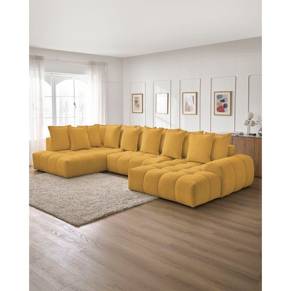 Colțar galben muștar extensibil/cu spațiu de depozitare cu tapițerie din chenille (cu colț pe partea stângă/în formă de "U") Everest – Bobochic Paris-image-1