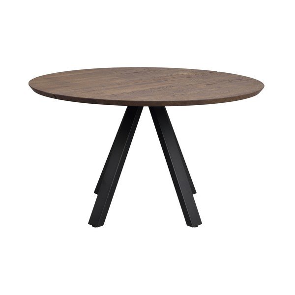 Masă de dining maro închis rotundă cu blat din lemn de stejar ø 130 cm Carradale – Rowico-image-2