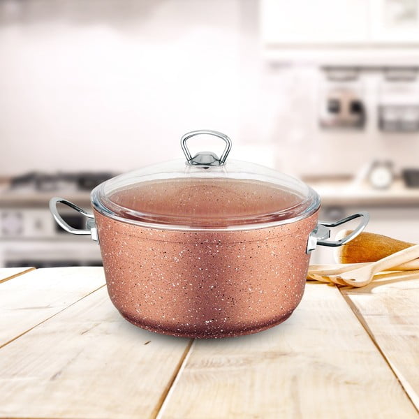 Cratiță din aluminiu înaltă cu capac Güral Porselen Classic, ø 24 cm, roz-image-1