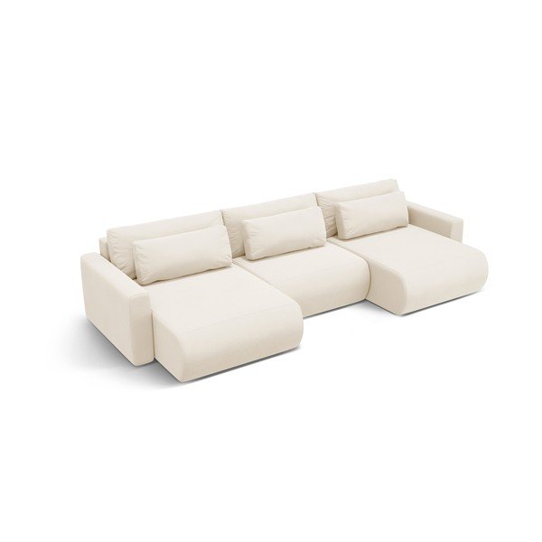 Colțar bej extensibil, cu spațiu de depozitare cu tapițerie din catifea (în formă de "U") Belfast – Cosmopolitan Design-image-2