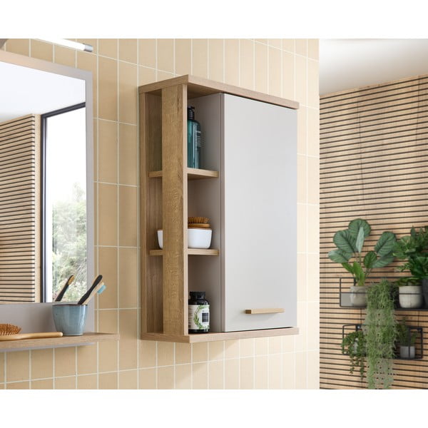 Dulap de baie crem suspendat cu aspect de lemn de stejar 50,5x74,5 cm Quickset 966 – Pelipal-image-3