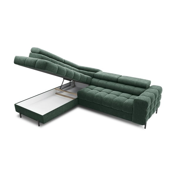 Colțar verde extensibil/cu spațiu de depozitare cu tapițerie din țesătură bouclé (cu colț pe partea stângă/în formă de ”L”) Ferucce – ELTAP-image-4