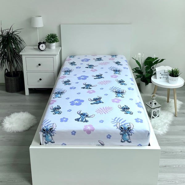Cearceaf pentru copii din bumbac pentru pat de o persoană cu elastic 90x200 cm Lilo and Stitch – Jerry Fabrics-image-1