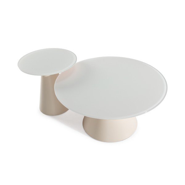 Măsuțe de cafea crem 2 buc. rotunde cu blat din sticlă ø 80 cm Vida – MOME-image-3