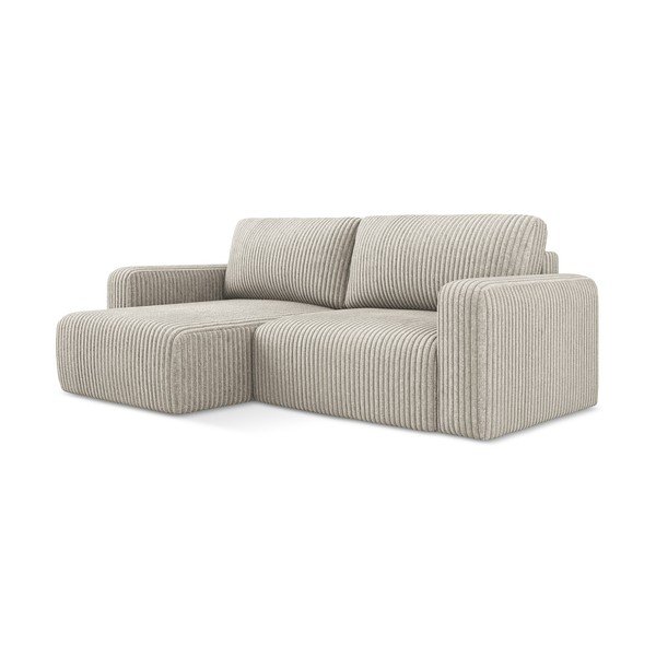 Colțar bej extensibil/cu spațiu de depozitare cu tapițerie din catifea reiată  (cu colț pe partea stângă/cu șezlong) Kona – Makamii-image-2