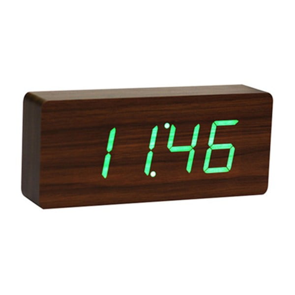 Ceas deșteptător cu LED Gingko Slab Click Clock, maro - verde