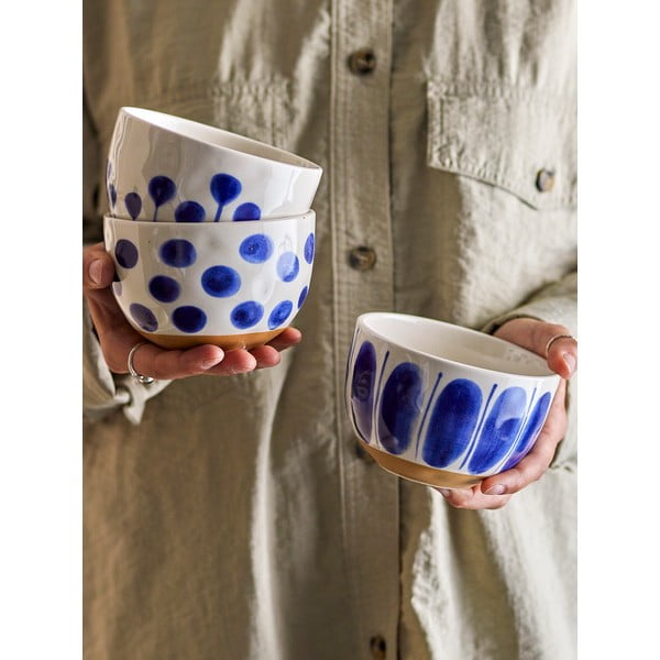 Boluri mici albe/albastre 3 buc. din gresie 500 ml Linora – Bloomingville-image-1