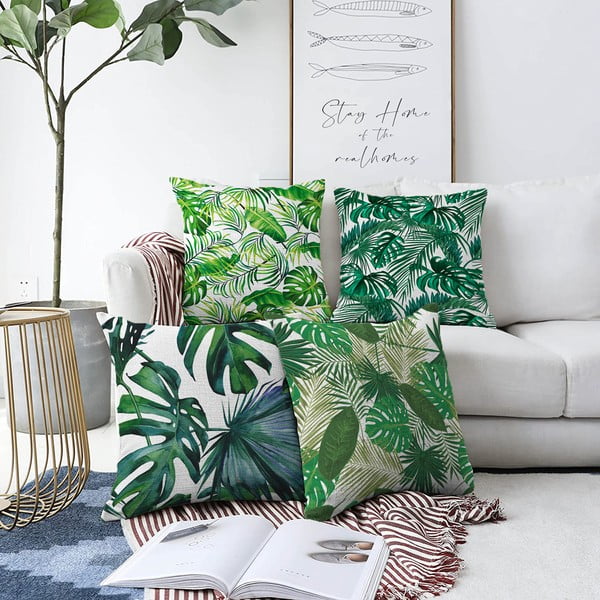 Set 4 fețe de pernă Minimalist Cushion Covers Summer Jungle, 55 x 55 cm