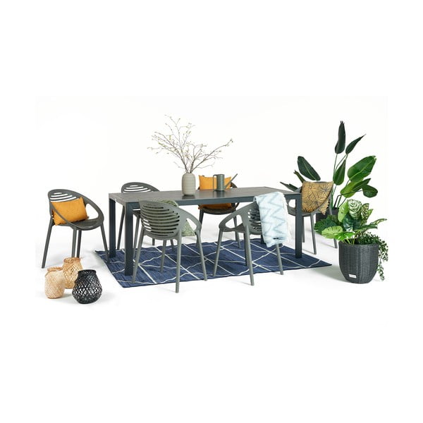 Set mobilier de grădină pentru 6 persoane cu scaune gri Joanna și masă Viking, 90 x 205 cm-image-2