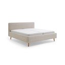 Pat matrimonial bej tapițat cu spațiu de depozitare cu somieră 160x200 cm Mattis Cord – Meise Möbel