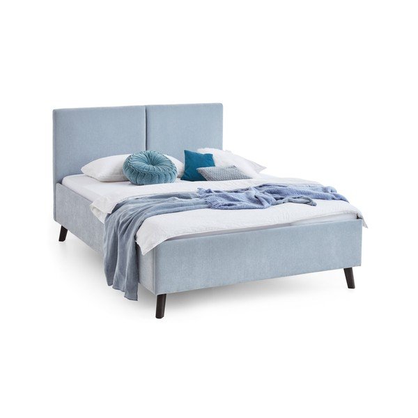 Pat matrimonial albastru deschis tapițat cu somieră 140x200 cm Piano – Meise Möbel-image-3