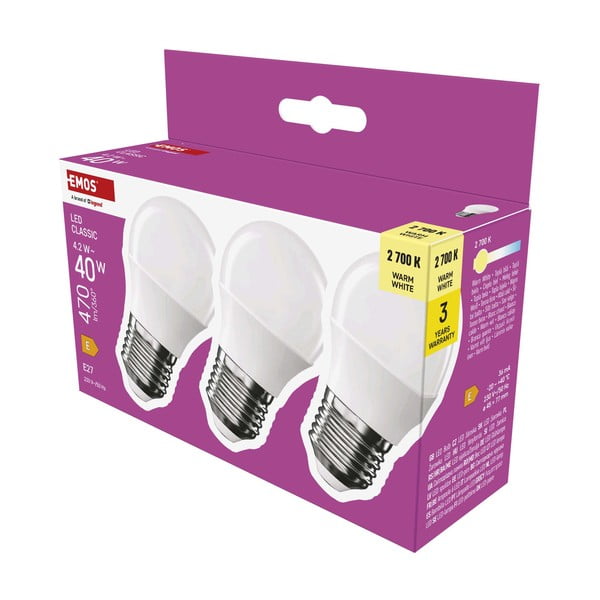 Becuri LED E27, 3 buc. cu lumină albă caldă 4 W – EMOS-image-3