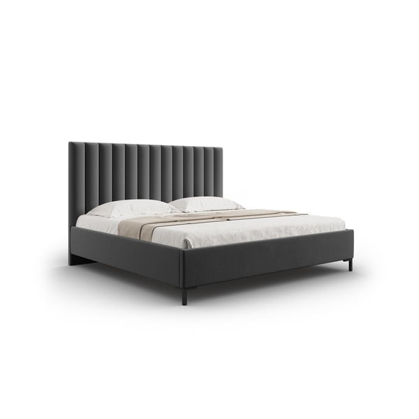 Pat matrimonial gri închis tapițat cu spațiu de depozitare și somieră 180x200 cm Casey – Mazzini Beds