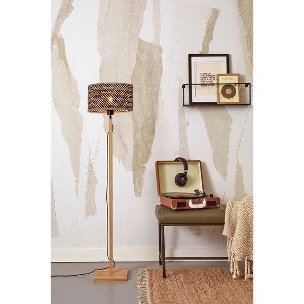 Lampadar negru/în culoare naturală cu abajur din bambus (înălțime 128 cm) Java – Good&Mojo-image-1