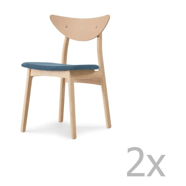 Set 2 scaune din lemn masiv de stejar, cu șezut albastru WOOD AND VISION Chief