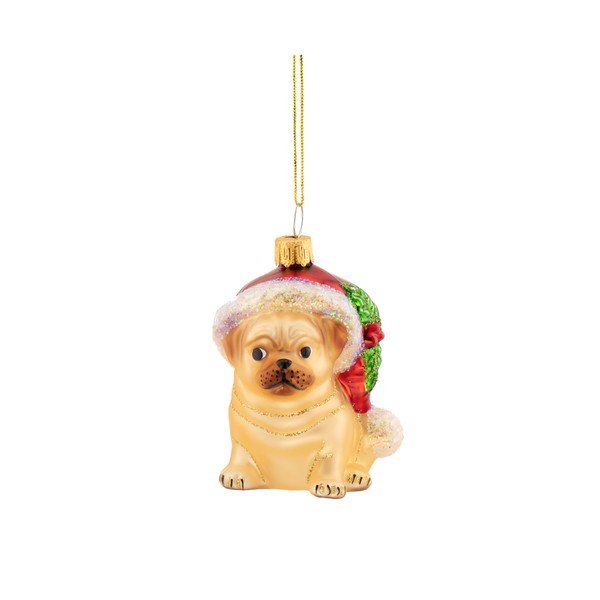 Ornament de Crăciun din sticlă 6 cm Festive Pug – Sass & Belle