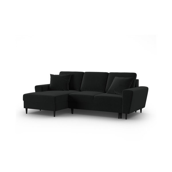 Colțar negru extensibil, cu spațiu de depozitare cu tapițerie din catifea (cu colț pe partea stângă, cu șezlong) Kyoto – Cosmopolitan Design-image-4